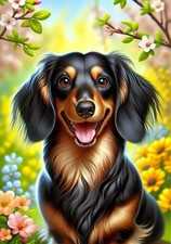 Dachshund Black/Tan Longhair Springtime II Flag