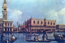 THE PIER SEEN FROM THE BASIN OF SAN MARCO VENICE GONDOLA BY CANALETTO REPRO 