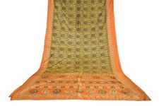 FNC Vintage Green Sambalpuri Ikat Sarees Handwoven Art Silk Sari Fabric Antique