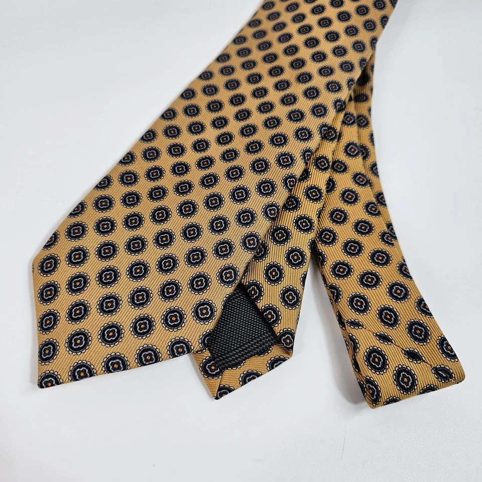 Corbata JZ Richards Seda Floral Medallón Marrón Dorado Gris Negro Seda EE. UU. Micro Rayas Foto 2 de 4