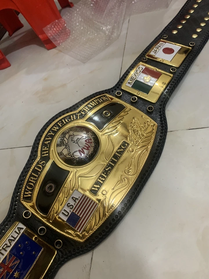 Cinturón de campeonato de lucha de peso pesado Nwa Domed Globe, 4 mm de zinc, chapado en oro. Foto 3 de 4