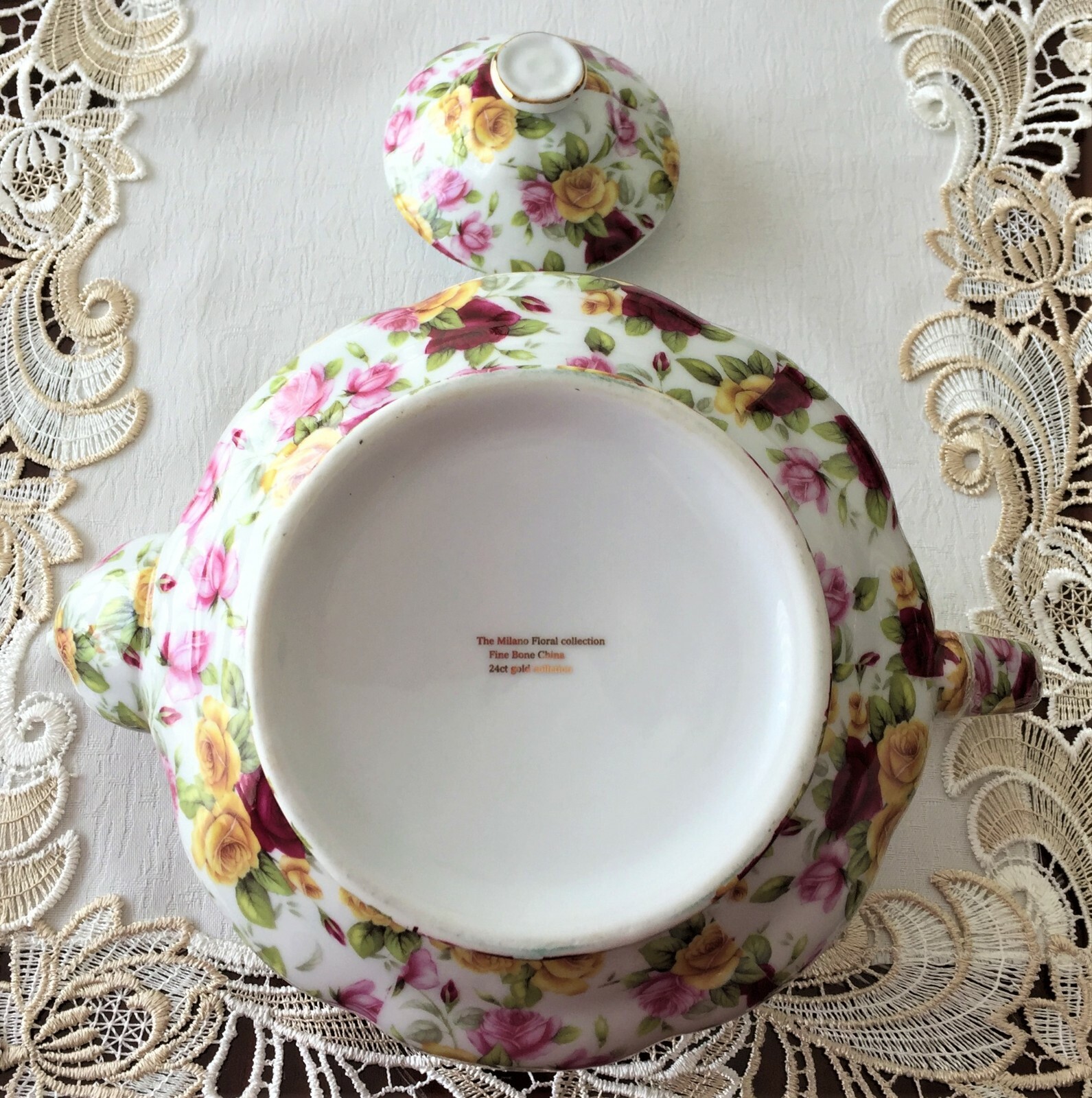 THE MILANO FLORAL COLLECTION FINE BONE CHINA 24CT GOLD COLLECTION ROSE