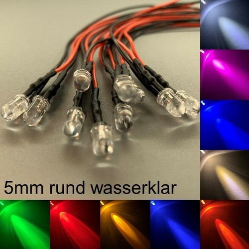 verkabelt 5mm LEDs rund wasserklar alle Farben 5 mm LED Widerstände - - Picture 1 of 3