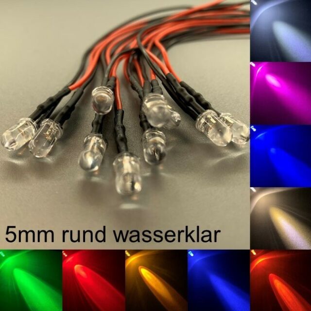 verkabelt 5mm LEDs rund wasserklar alle Farben 5 mm LED Widerstände