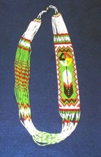 16 Strand Fancy 34' Medicine Wheel & Eagle Feather Necklace Regalia White Green