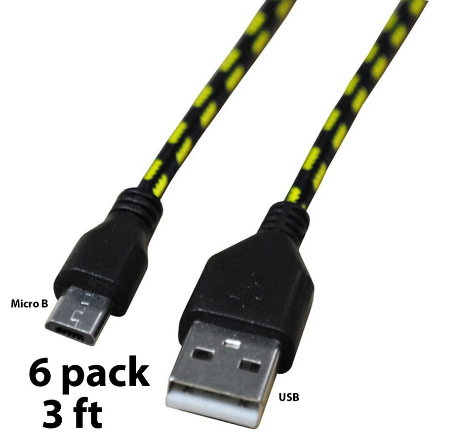 Paquete de 6 cables USB 2.0 A macho a micro B trenzados de nailon de carga de datos de sincronización de 3 pies Foto 2 de 3