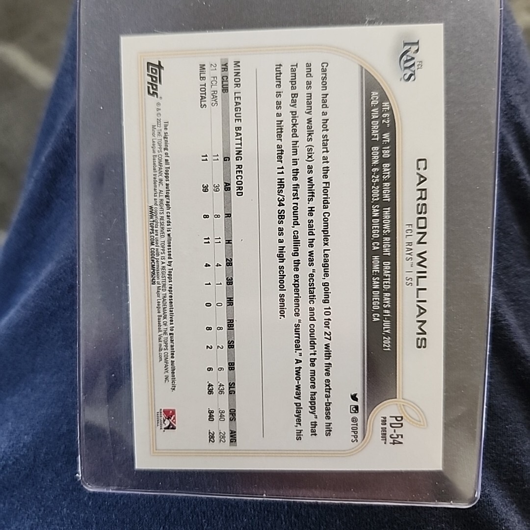 スポーツ選手 carson williams  Topps PRO DEBUT 2023 2023 Topps Pro Debut Carson Williams | eBay