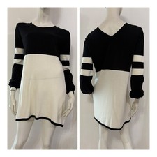 TWIN SET Mini vestito maxi maglia nera e bianco panna Tg M