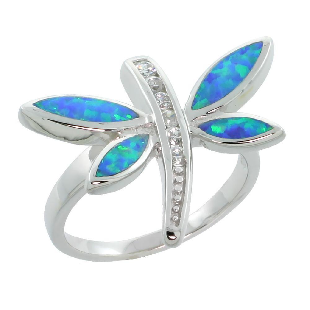 Sterling Silver Opal Dragonfly Ring w/ Brilliant Cut CZ Stones