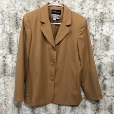 Sag Harbor Womens Petite Blazer Sz 6 Tan 100 Wool Button Lined Business