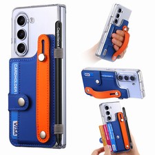 For Samsung Galaxy Z Fold5 Clear Back Card Wallet Case with Wristband/Stylus Pen