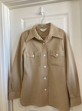Vtg 70s Jc Penney Disco Beige Button Blouse Shirt Size 16 Usa