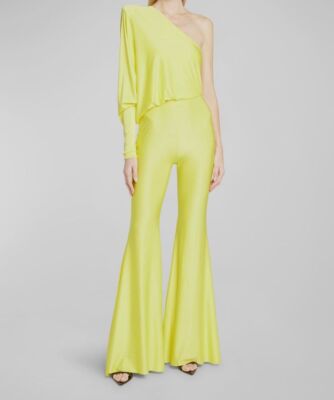 $3180 Alexandre Vauthier Women's Yellow One-Shoulder Flare-Leg Jumpsuit Size 42