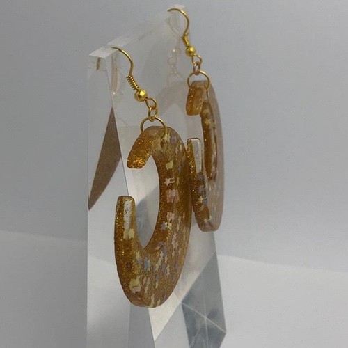 Large crescent moon earrings, Star Glitte , Acrylic Earrings - Picture 35 of 60