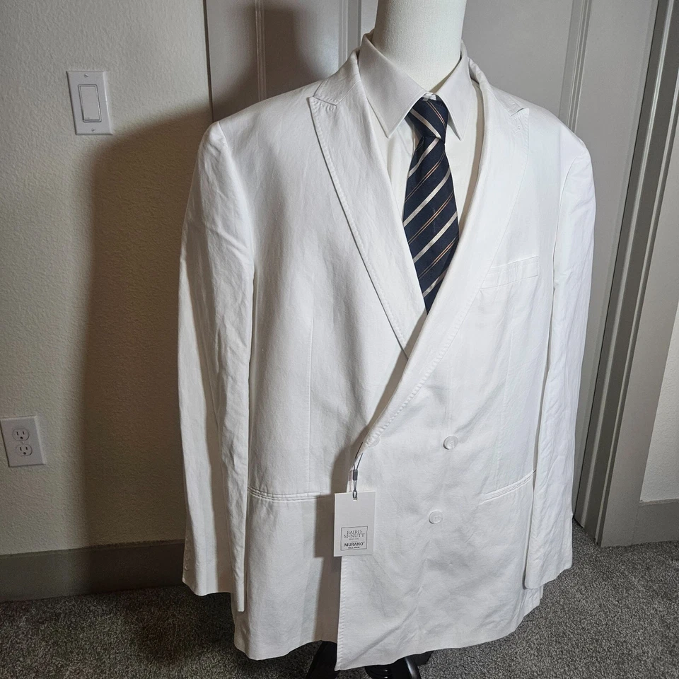 $260 новый с Ярлыками Murano 3XT Baird McNutt льняной блейзер куртка мужчин белый двубортный - Изображение 2 из 4