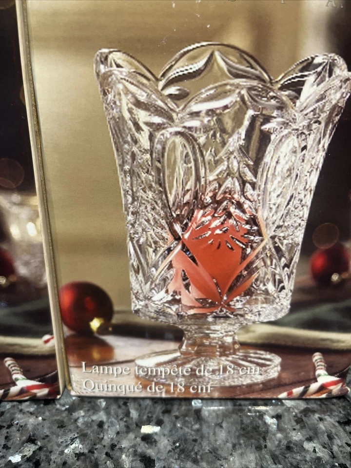 Lot of 2 Fifth Avenue Portico 7.5in Crystal Hurricane Candle Vase Ribbon & Tree - Image 3 of 4