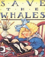 SAVE THE WHALES-Handcrafted Scrapbook Fridge Magnet-Using art by Mary Engelbreit