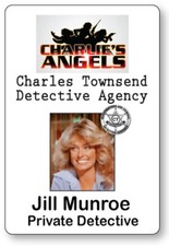JILL MUNROE CHARLIE'S ANGELS NAME BADGE TAG HALLOWEEN COSPLAY PIN BACK