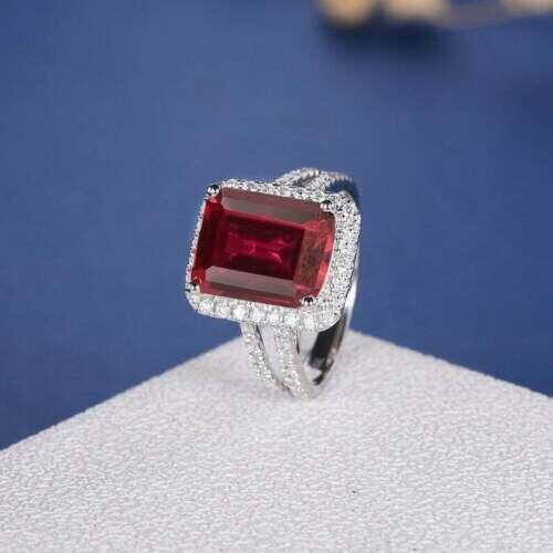 1.23Ct Emerald Simulated Ruby Women's Cocktail Ring 14k White Gold Plated Silver - Bild 2 von 5
