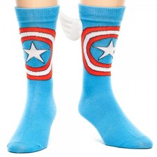 Captain America Crew Socks w/ Wings Mens Marvel Comics Star Shield Logo Avengers