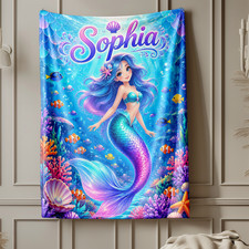 Personalized Mermaid Coral Reef Coral Fleece Blanket