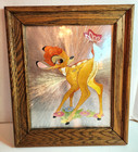 Vintage Bambi Foil Art Print Walt Disney Productions with wood frame