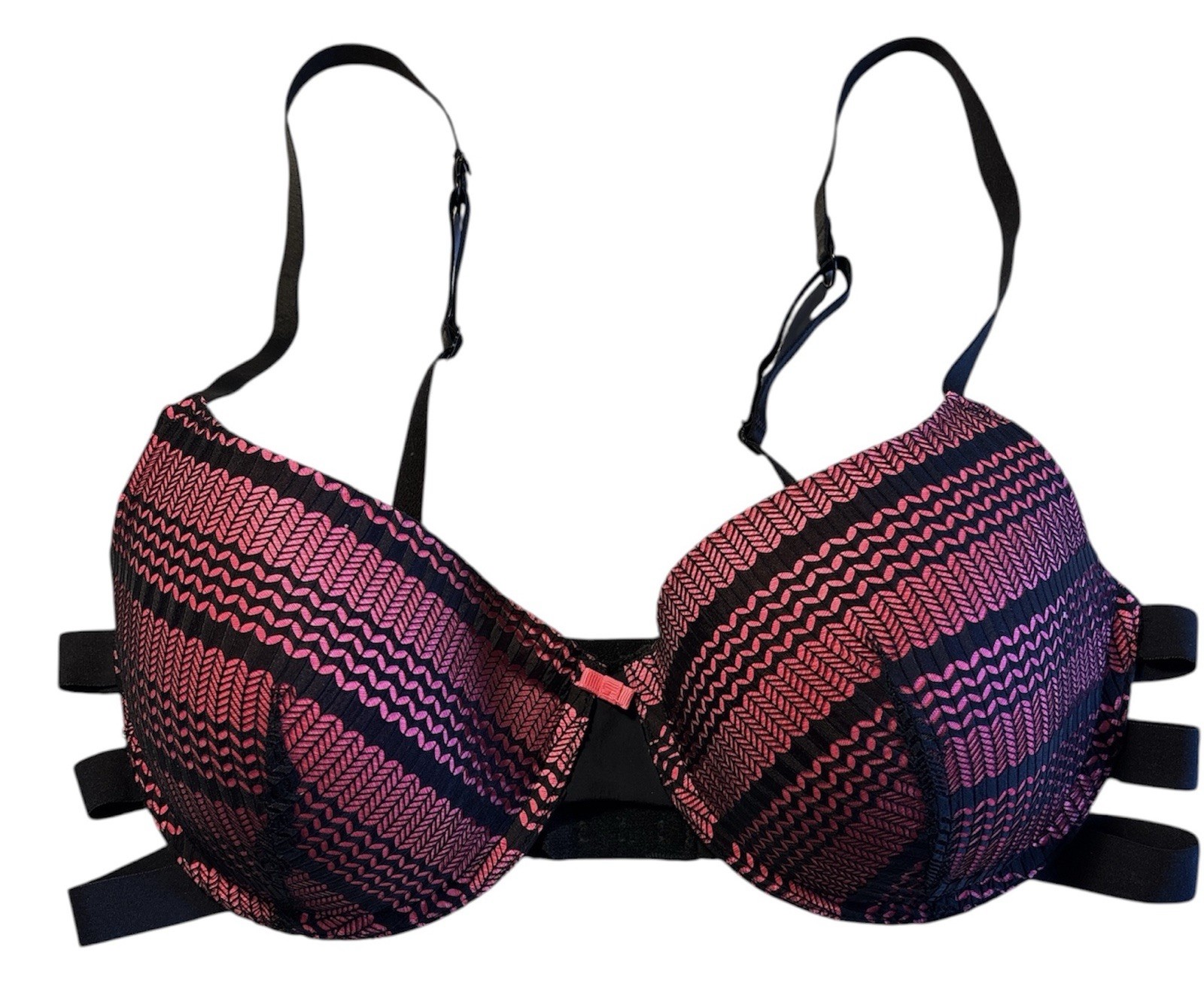 Black/Pink PushUp Bra/Goth Cage Style 4 Hook Back/thin Padding/Underwire 38C