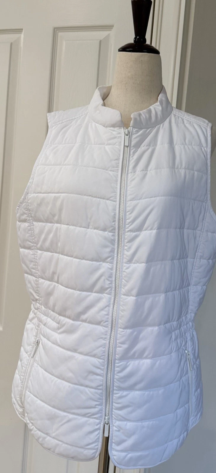 Lafayette 148 New York Puffer Vest White Women’s Size M Adj Cinched Waist