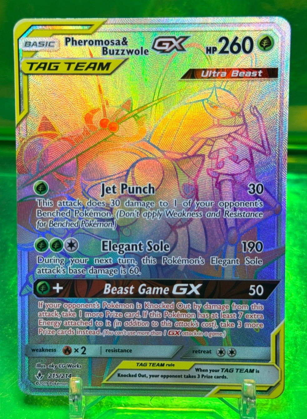 2019 215/214 Pheromosa & Buzzwole GX Pokemon Unbroken Bonds TCG Holo Secret LP