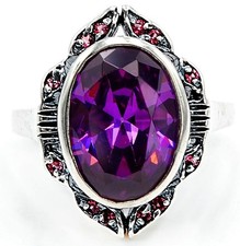 8CT Natural Amethyst  Ruby 925 Sterling Silver Art Deco Ring Sz 6,7,8 US6