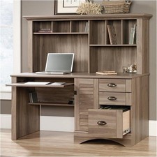 Traditional Oak-Finish Single Pedestal Computer Desk with Hutch Top — listing 2