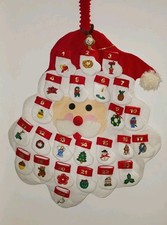 Vinatge Advent Calendar Christmas Countdown Felt Santa Head Hanging Pockets