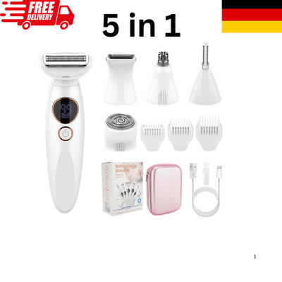 Women's 5-in-1 Bikini Trimmer Wet/Dry Electric Shaver USB Rechargeable (White)