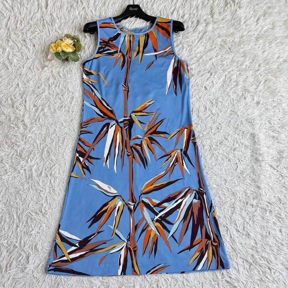 Emilio Pucci Silk Blend Sleeveless Shift Dress Bamboo Print IT 38 Knee Length