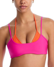 Aqua PINK/ORANGE Layered Look Bikini Swim Top, US Medium