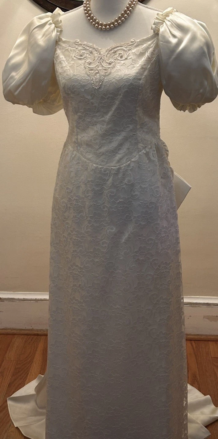 OFF WHITE Abito da sposa vintage Union Made USA pizzo TG11 12 colore bianco sporco ottima qualità