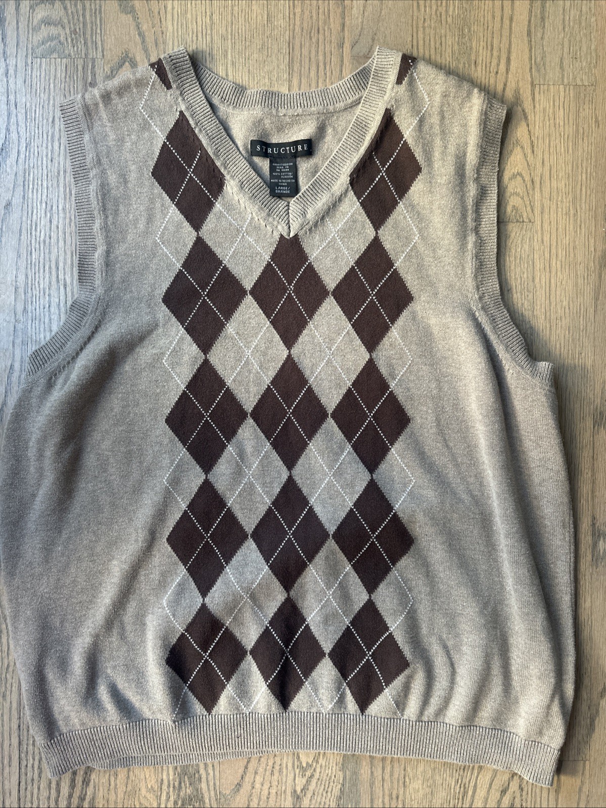 Structure Sleeveless Knit Argyle Pullover Sweater… - image 1