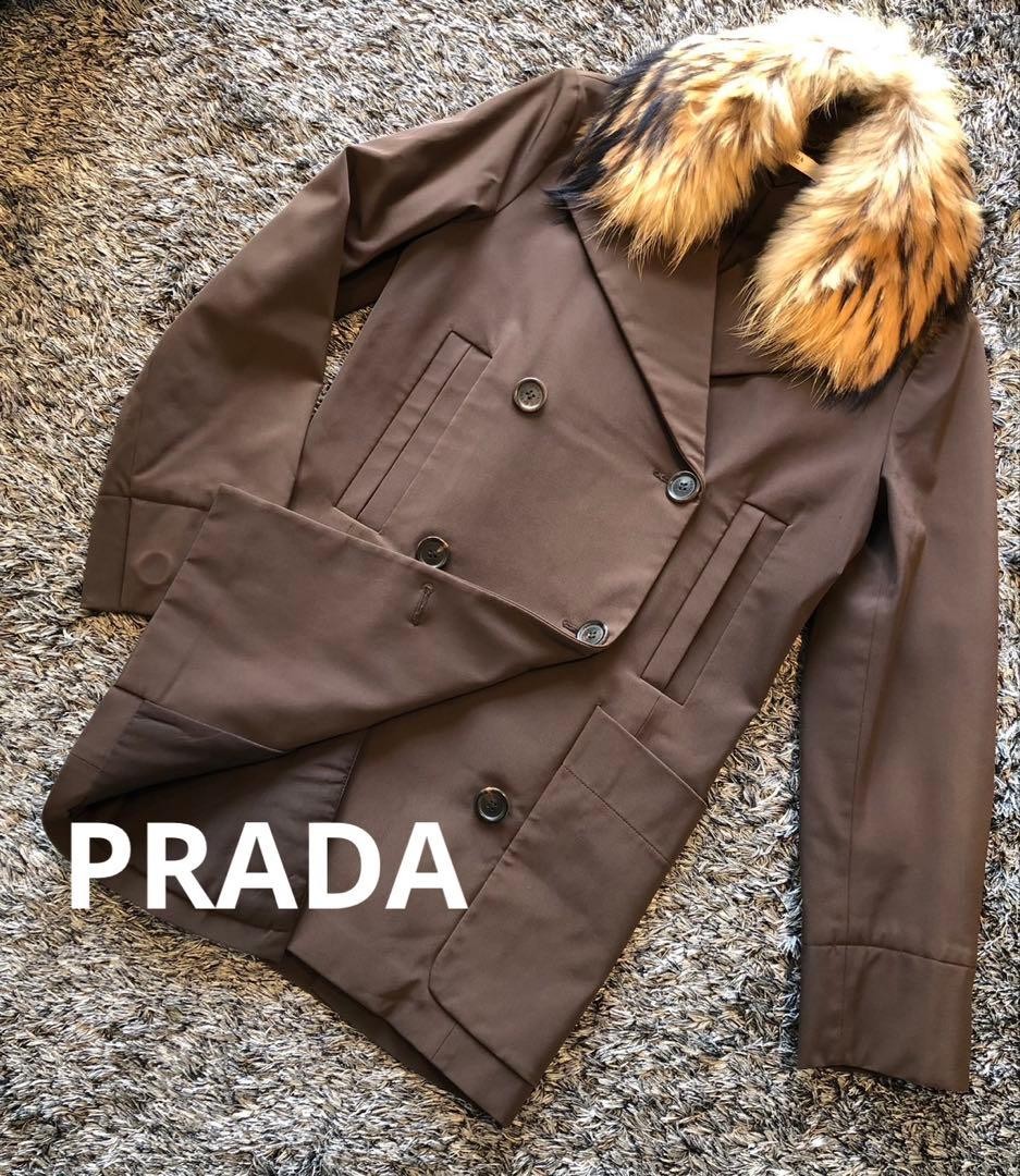 PRADA Jacket Size 40 Double Button Fur Collar Exc… - image 1