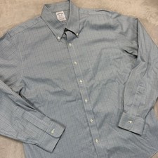 Brooks Brothers Shirt Mens 16.5-36 Blue Plaid Regent Fit Non-Iron Stretch Casual