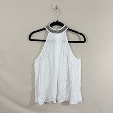 Willow & Clay White Beaded Halter Top Womens Size S Rayon Viscose Made in USA