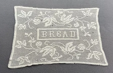 Vintage Handmade Crochet Lace Doily BREAD Table Mat Floral White 15x21 Damaged