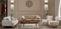 Elegantes WeißEs Stoff-Sofa-Set Mit Holzrahmen FüR Modernes Wohnzimmer