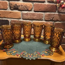 6 Vintage Amber by Colony Iced Tea Tumblers Glasses MINT!
