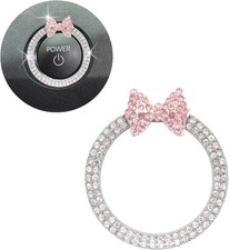 Pink Bow Car Accessories, Bow Tie Engine Start Button Ring, Bling-Silver Ring