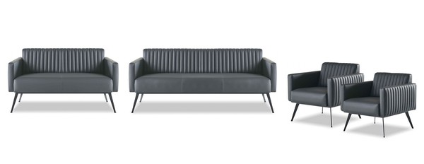 Arbeitszimmer-Set 4Tlg 3-Sitzer 2-Sitzer 2X Sessel Schwarz Einfarbig-image