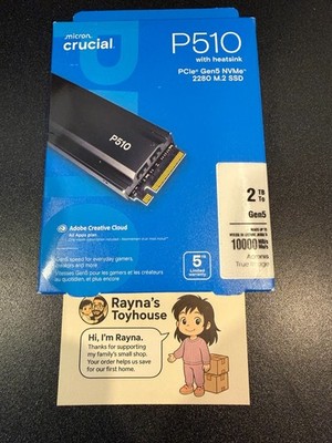 Crucial P510 2TB PCIe Gen5 NVMe M.2 SSD with Heatsink 10000 MB/s CT2000P510SSD5