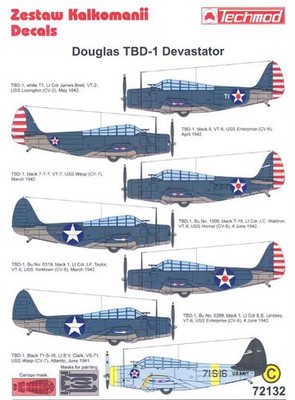 Techmod Decals 1/72 DOUGLAS TBD-1 DEVASTATOR Torpedo Bomber w/Masks