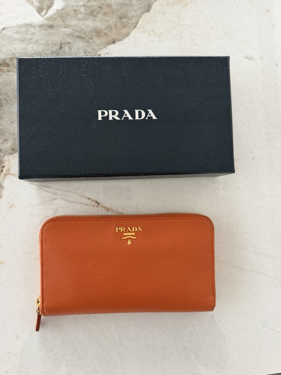 Prada Orange Saffiano Leather Zippy Wallet - Authentic Luxury