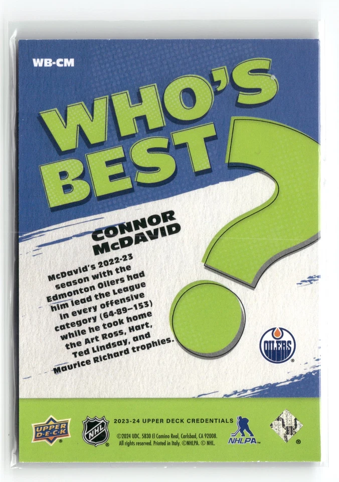 2023-24 Upper Deck Credentials #WB-CM Connor McDavid Who's Best? - Image 2 of 2