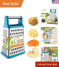 4-Sided Stainless Steel Grater with Comfortable Handle - Dishwasher Safe Teal